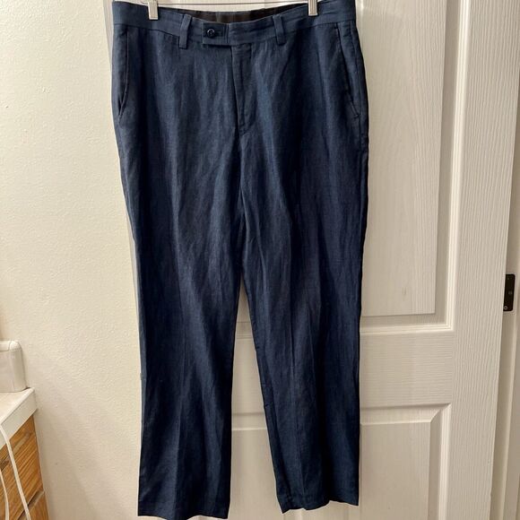 Louis Raphael Tailored Men's Linen Blend Dress Pants 36x30 Navy Blue Preppy - Picture 1 of 10